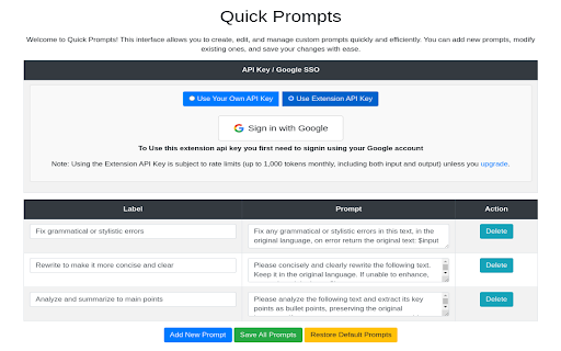 Quick Prompts: ChatGPT Text Rewriter Summarizer from Chrome web store to be run with OffiDocs Chromium online Quick Prompts: ChatGPT Text Rewriter Summarizer from Chrome web store to be run with OffiDocs Chromium online