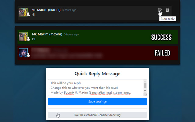 Quick Reply Steam Comments from Chrome web store to be run with OffiDocs Chromium online Quick Reply Steam Comments from Chrome web store to be run with OffiDocs Chromium online