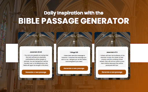 Random Bible Passage from Chrome web store to be run with OffiDocs Chromium online Random Bible Passage from Chrome web store to be run with OffiDocs Chromium online