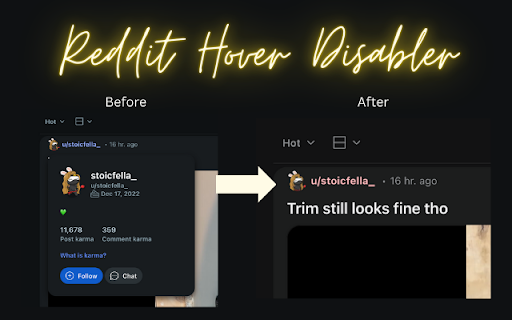 Reddit Hover Disabler from Chrome web store to be run with OffiDocs Chromium online Reddit Hover Disabler from Chrome web store to be run with OffiDocs Chromium online