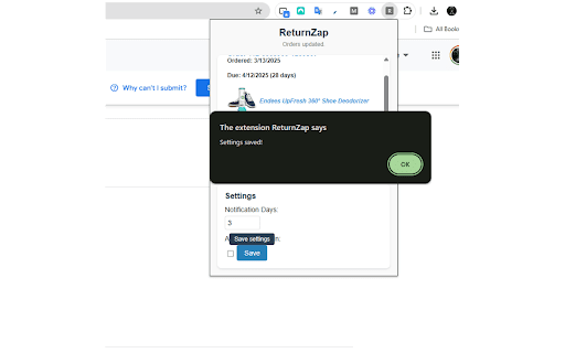 ReturnZap from Chrome web store to be run with OffiDocs Chromium online ReturnZap from Chrome web store to be run with OffiDocs Chromium online