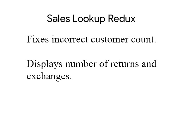 Sales Lookup Redux from Chrome web store to be run with OffiDocs Chromium online Sales Lookup Redux from Chrome web store to be run with OffiDocs Chromium online