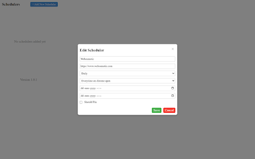 Scheduled Website Opener from Chrome web store to be run with OffiDocs Chromium online Scheduled Website Opener from Chrome web store to be run with OffiDocs Chromium online