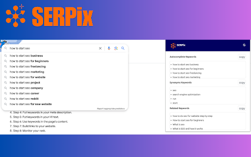SERPix from Chrome web store to be run with OffiDocs Chromium online SERPix from Chrome web store to be run with OffiDocs Chromium online