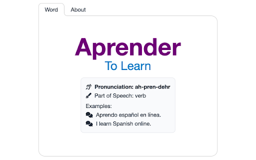 Spanish word of the day from Chrome web store to be run with OffiDocs Chromium online Spanish word of the day from Chrome web store to be run with OffiDocs Chromium online