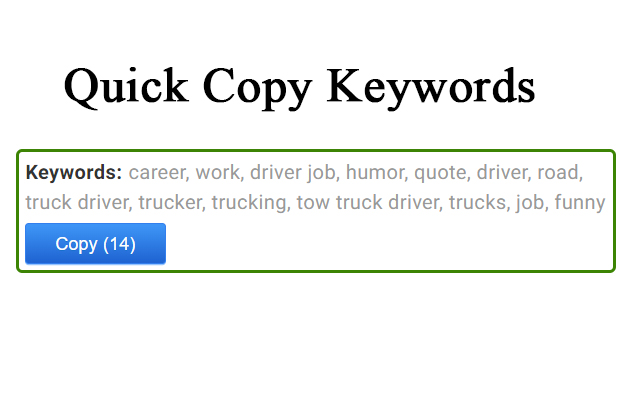 Tee Quick Copy Keywords from Chrome web store to be run with OffiDocs Chromium online Tee Quick Copy Keywords from Chrome web store to be run with OffiDocs Chromium online