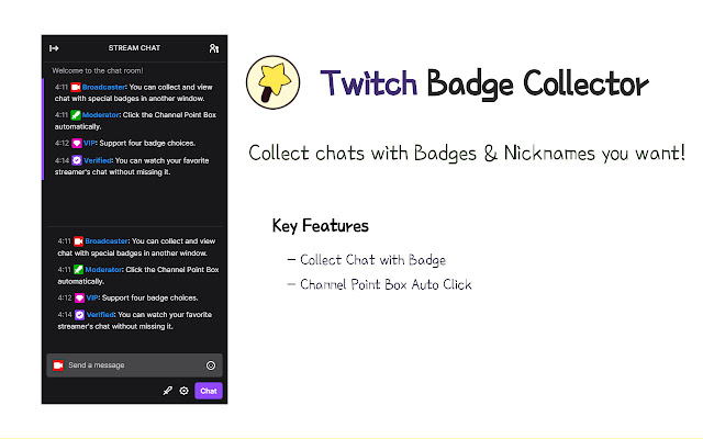 Twitch Badge Collector Collect Twitch Chat from Chrome web store to be run with OffiDocs Chromium online Twitch Badge Collector Collect Twitch Chat from Chrome web store to be run with OffiDocs Chromium online