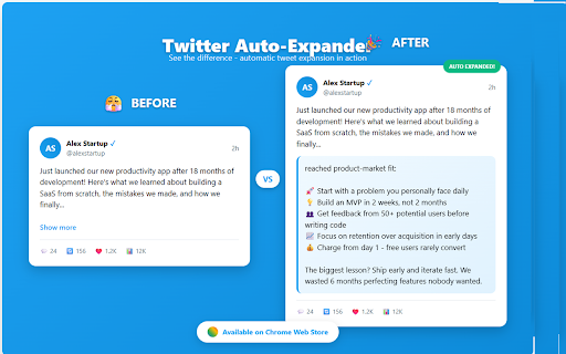Twitter Show More button Auto Expander from Chrome web store to be run with OffiDocs Chromium online Twitter Show More button Auto Expander from Chrome web store to be run with OffiDocs Chromium online