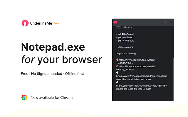UnderlineMe Notepad from Chrome web store to be run with OffiDocs Chromium online UnderlineMe Notepad from Chrome web store to be run with OffiDocs Chromium online