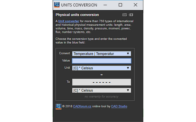 Units Converter for 750+ physical units from Chrome web store to be run with OffiDocs Chromium online Units Converter for 750+ physical units from Chrome web store to be run with OffiDocs Chromium online