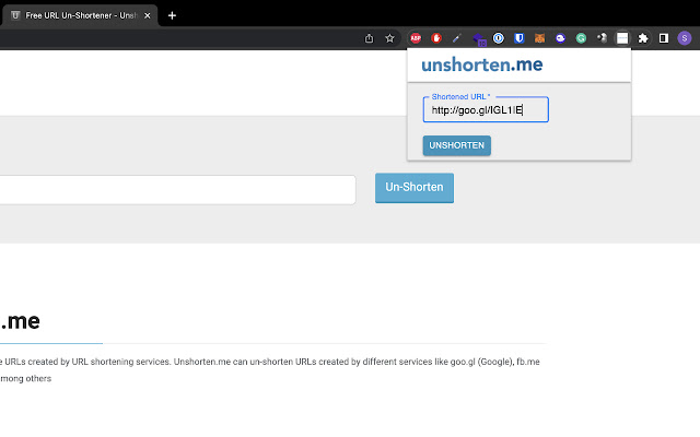 Unshorten.Me from Chrome web store to be run with OffiDocs Chromium online Unshorten.Me from Chrome web store to be run with OffiDocs Chromium online