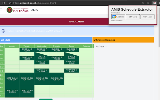 UPLB AMIS Schedule Extractor from Chrome web store to be run with OffiDocs Chromium online UPLB AMIS Schedule Extractor from Chrome web store to be run with OffiDocs Chromium online