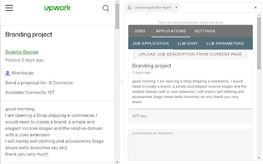 Upwork Application Agent from Chrome web store to be run with OffiDocs Chromium online Upwork Application Agent from Chrome web store to be run with OffiDocs Chromium online