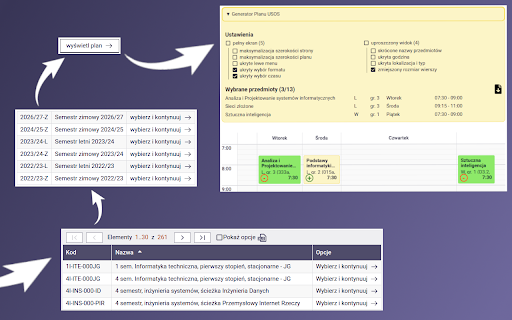 USOS Plan Generator from Chrome web store to be run with OffiDocs Chromium online USOS Plan Generator from Chrome web store to be run with OffiDocs Chromium online