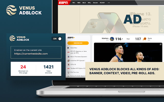Venus Adblock from Chrome web store to be run with OffiDocs Chromium online Venus Adblock from Chrome web store to be run with OffiDocs Chromium online