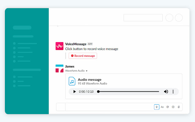 Voice messaging for Slack from Chrome web store to be run with OffiDocs Chromium online Voice messaging for Slack from Chrome web store to be run with OffiDocs Chromium online