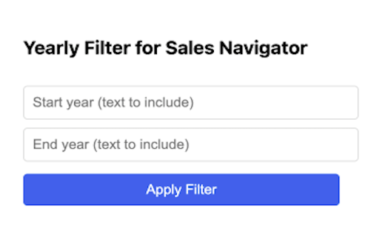 Yearly Filter for Sales Navigator from Chrome web store to be run with OffiDocs Chromium online Yearly Filter for Sales Navigator from Chrome web store to be run with OffiDocs Chromium online