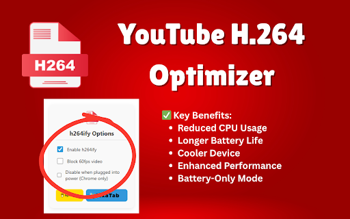 YouTube H.264 Optimizer from Chrome web store to be run with OffiDocs Chromium online YouTube H.264 Optimizer from Chrome web store to be run with OffiDocs Chromium online