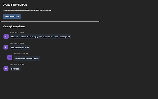 Zoom Chat Helper from Chrome web store to be run with OffiDocs Chromium online Zoom Chat Helper from Chrome web store to be run with OffiDocs Chromium online