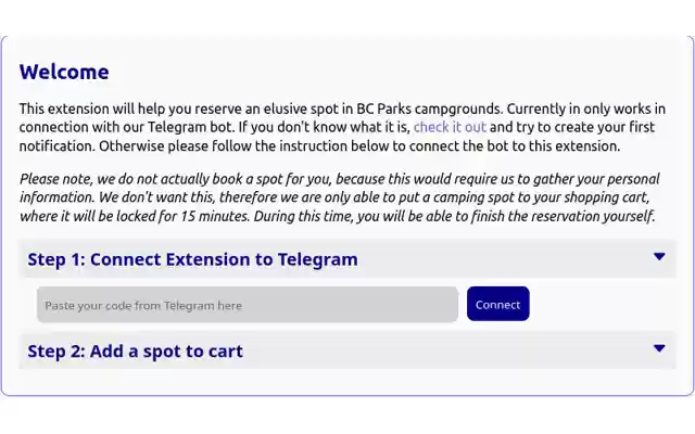 BC Parks Automation from Chrome web store to be run with OffiDocs Chromium online BC Parks Automation from Chrome web store to be run with OffiDocs Chromium online