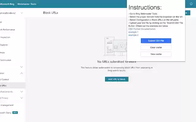 Bing Webmaster Tools Bulk Url Removal from Chrome web store to be run with OffiDocs Chromium online Bing Webmaster Tools Bulk Url Removal from Chrome web store to be run with OffiDocs Chromium online