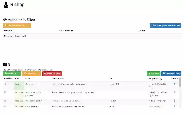Bishop Vulnerability Scanner from Chrome web store to be run with OffiDocs Chromium online Bishop Vulnerability Scanner from Chrome web store to be run with OffiDocs Chromium online