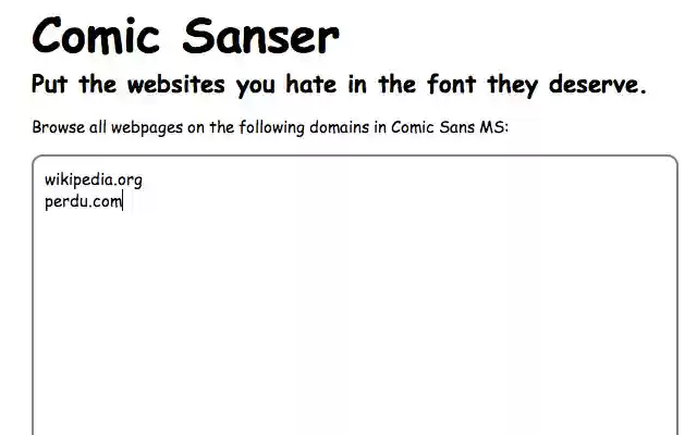 Comic Sanser from Chrome web store to be run with OffiDocs Chromium online Comic Sanser from Chrome web store to be run with OffiDocs Chromium online