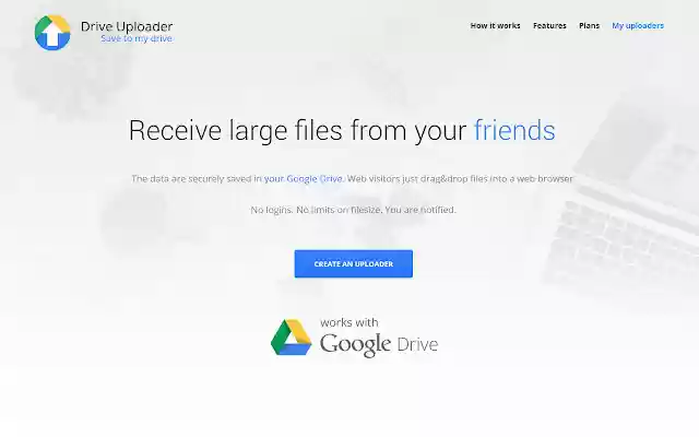 Drive Uploader from Chrome web store to be run with OffiDocs Chromium online Drive Uploader from Chrome web store to be run with OffiDocs Chromium online