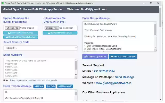 Free Bulk Message Sender Global Gym Software from Chrome web store to be run with OffiDocs Chromium online Free Bulk Message Sender Global Gym Software from Chrome web store to be run with OffiDocs Chromium online