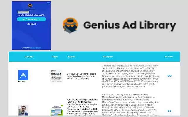 Genius Ad Library from Chrome web store to be run with OffiDocs Chromium online Genius Ad Library from Chrome web store to be run with OffiDocs Chromium online
