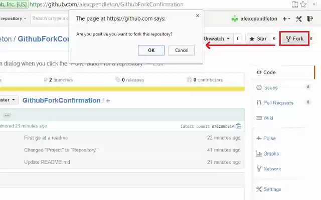 Github Fork Confirmation from Chrome web store to be run with OffiDocs Chromium online Github Fork Confirmation from Chrome web store to be run with OffiDocs Chromium online