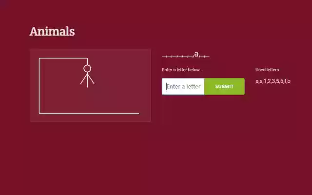 Hangman Animals from Chrome web store to be run with OffiDocs Chromium online Hangman Animals from Chrome web store to be run with OffiDocs Chromium online