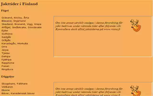 Jakttider i Finland from Chrome web store to be run with OffiDocs Chromium online Jakttider i Finland from Chrome web store to be run with OffiDocs Chromium online