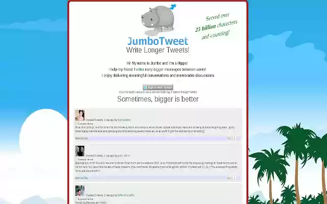 Jumbotweet from Chrome web store to be run with OffiDocs Chromium online Jumbotweet from Chrome web store to be run with OffiDocs Chromium online
