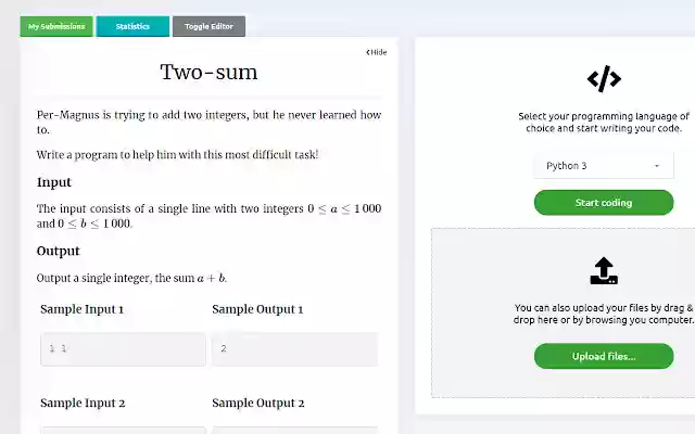 Kattis UI Fix from Chrome web store to be run with OffiDocs Chromium online Kattis UI Fix from Chrome web store to be run with OffiDocs Chromium online