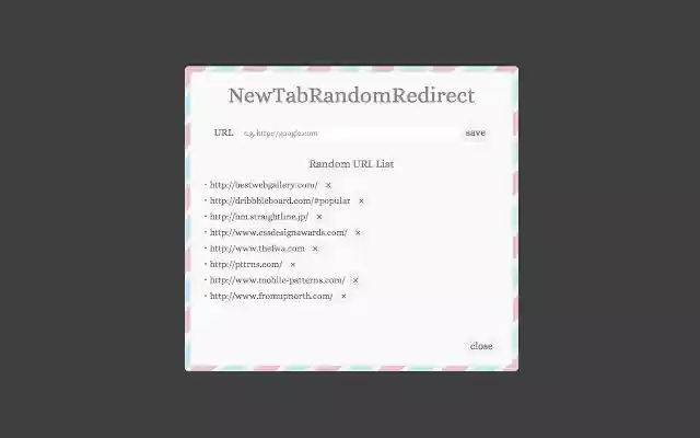 NewTabRandomRedirect from Chrome web store to be run with OffiDocs Chromium online NewTabRandomRedirect from Chrome web store to be run with OffiDocs Chromium online