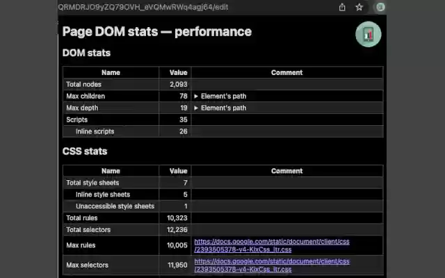 Page DOM Stats from Chrome web store to be run with OffiDocs Chromium online Page DOM Stats from Chrome web store to be run with OffiDocs Chromium online