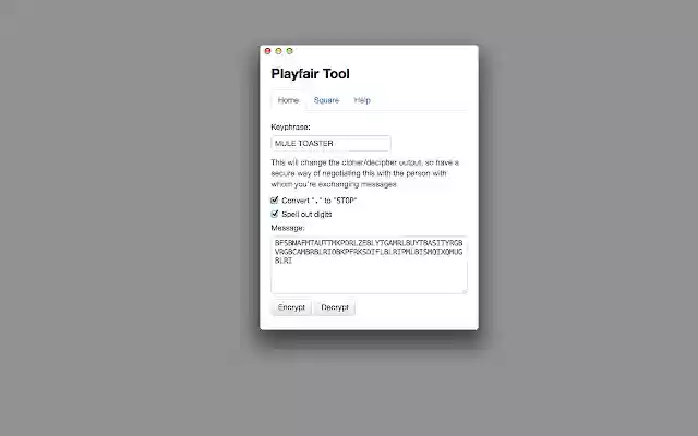 Playfair Cipher from Chrome web store to be run with OffiDocs Chromium online Playfair Cipher from Chrome web store to be run with OffiDocs Chromium online