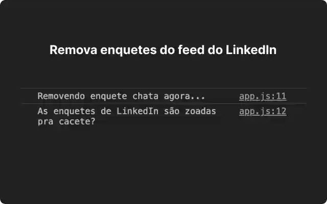 Remover enquetes do Linkedin from Chrome web store to be run with OffiDocs Chromium online Remover enquetes do Linkedin from Chrome web store to be run with OffiDocs Chromium online