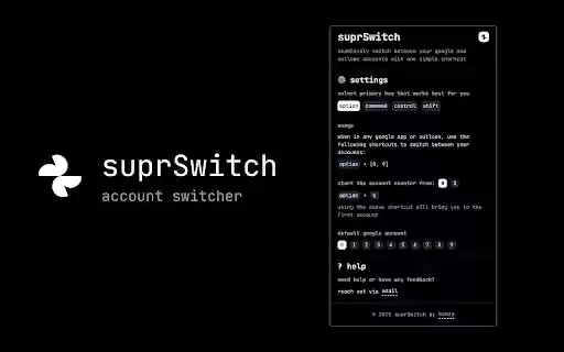 suprSwitch account switcher from Chrome web store to be run with OffiDocs Chromium online suprSwitch account switcher from Chrome web store to be run with OffiDocs Chromium online