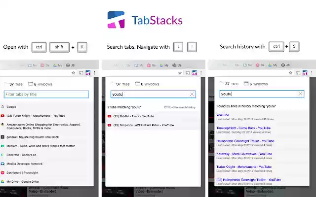 Tab Stacks: tab menu and history search from Chrome web store to be run with OffiDocs Chromium online Tab Stacks: tab menu and history search from Chrome web store to be run with OffiDocs Chromium online