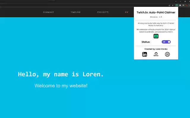 Twich.tv: Auto Point Claimer from Chrome web store to be run with OffiDocs Chromium online Twich.tv: Auto Point Claimer from Chrome web store to be run with OffiDocs Chromium online
